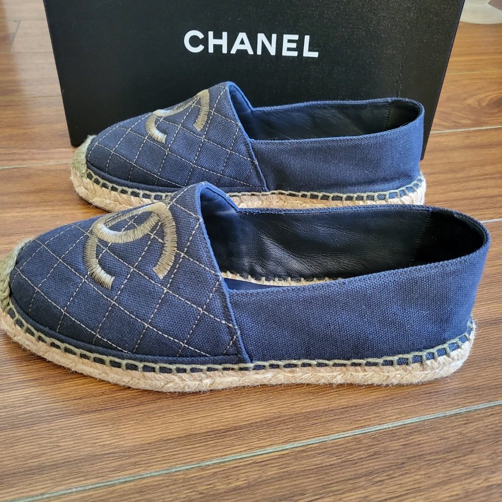 Chanel espadrilles fabric blue/green CC - Picture 4 of 12